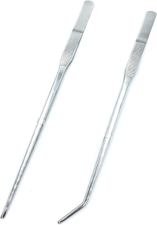 FRUTA Long Reptiles Feeding Tongs, Stainless Steel Straight and Curved Tweezers Set for Reptiles, Lizards, Bearded