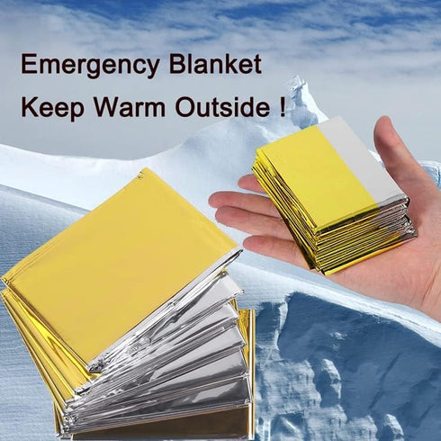 GALAXYLENSE Emergency Mylar Thermal Blanket for Survival Kits, Hiking, Camping, Bug Out, 10 Packs Gold