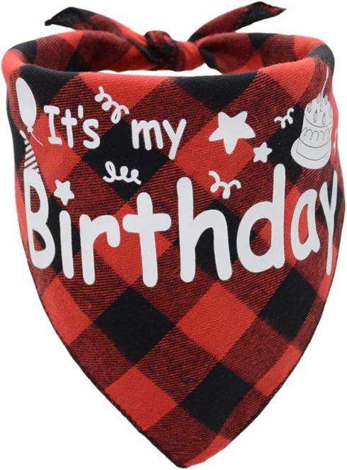 Dog Birthday Bandana Scarf with Cute Bling Hat - Pet Party Supplies for Small Medium Large Dogs (Red)
