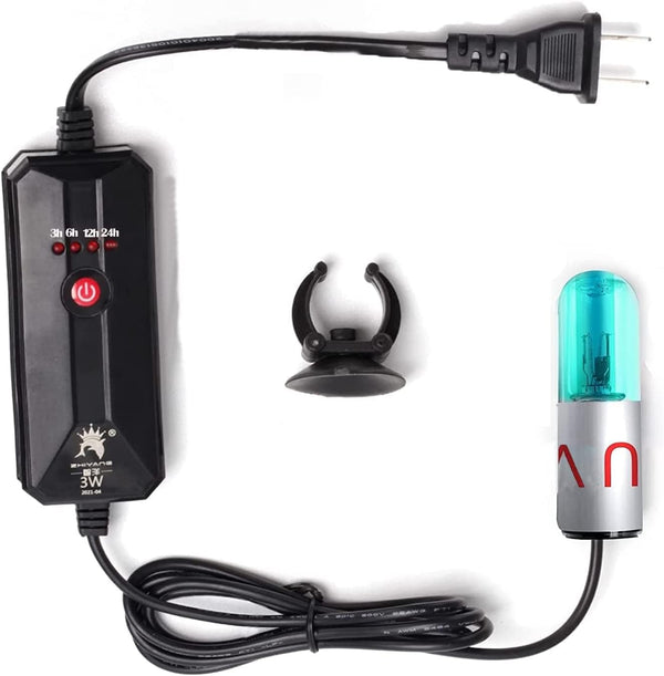 Aquarium Clean Light - 3W Mini Submersible Green Clean Light with Timer for Fish Tank and Pond