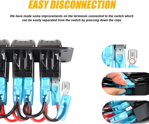 Bittwee 12V 24V 3 5 Marine Switch Panel, Waterproof DC Gang Pin Aluminum ON Off Pre-Wired Rocker Switch Panel, LED
