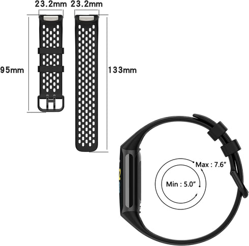 TopPerfekt Sport Bands for Fitbit Charge 5, Adjustable Breathable Soft Silicone Replacement Straps for Activity Tracker