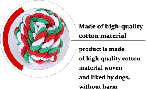 Dog Chew Toys Set of 2, Christmas Tug Ball Rope Toy for Small and Medium Dogs, Teeth Cleaning and Gum Massage
