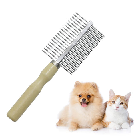 Wooden Handle Grooming Comb for Dogs and Cats - Double-Sided Pet Grooming Tool