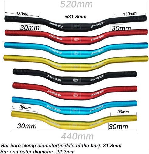UPANBIKE MTB Kids' Bike Short Handlebar f31.8mm*440mm/520mm Riser Bar (Silver, 520mm)