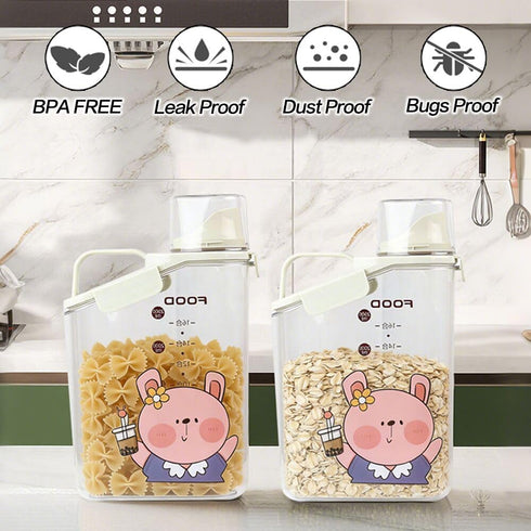 Generic (6 lbs Cute Bunny Pet Food Storage Container Capacity), Airtight Plastic Bin with Pour Spout & Handle, Clear