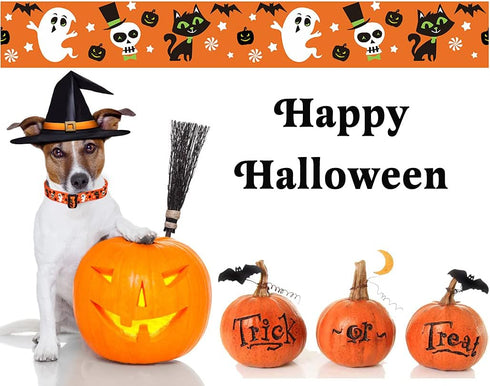 Halloween Dog Collar with Pumpkin Bat Ghost Pattern, Adjustable for Small Medium Large Dogs (Halloween, S)