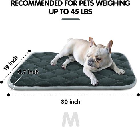 furrybaby Dog Bed Mat, Flat Crate Mat with Anti-Slip Bottom, Machine Washable Pet Kennel Pad (M 30x19'', Grey)
