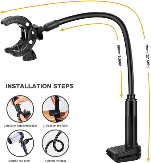 Dog Hair Dryer Stand - Pet Grooming Table Holder, 360 Degrees Rotatable Lazy Hair Dryer Stand with Adjustable Clamp