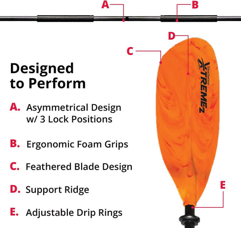 SeaSense Xtreme 2 Kayak Paddle, 96” Fiberglass Reinforced Nylon Blades, 2-Piece Construction
