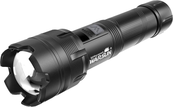 WARSUN Multi-Function Zoom Flashlight - Aluminum, Long Range Beam, USB-C Rechargeable (XF126)