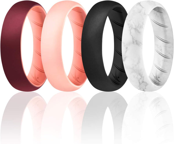 ROQ Breathable Silicone Rings for Women - Comfort Fit Wedding Ring in Rose Gold, Marble, Black Colors - Size 4