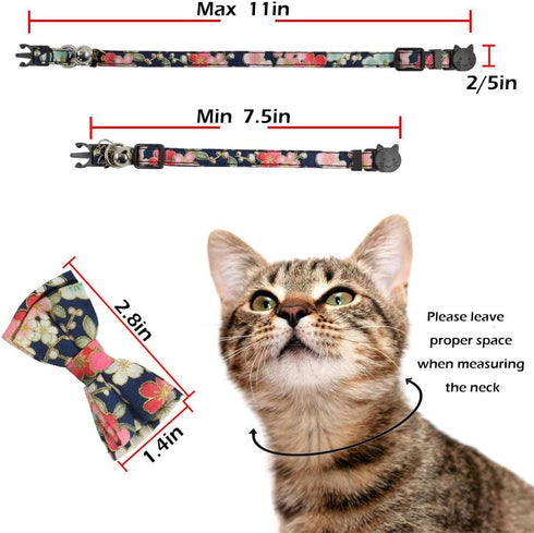 Bowtie Cat Collars Breakaway with Bell - Adjustable Cute Kitty Collars for Cats and Puppies 7.5-11in