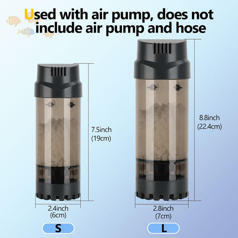 15-55 AQQA Aquarium Fluidized Moving Bed Filter,Media Submersible Sponge Filter with Air Stone Ultra-Silence Dissolved