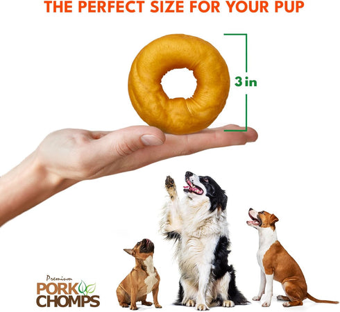 3 Inch 2 Count, Pack 2 Pork Chomps Roasted Pork Skin Dog Chews, Donuts, Real Chicken, of - Long-Lasting Treats for Dogs
