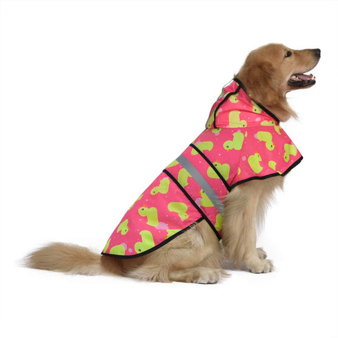 HDE Dog Raincoat Jacket, Reflective Adjustable Hooded Poncho for Small to X-Large Dogs, Pink Ducks