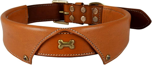 Formal Tuxedo Shirt Collar Style Genuine Leather Collar for Dogs & Cats - Comfortable Napa Padding (Tan, XL 22"-26")
