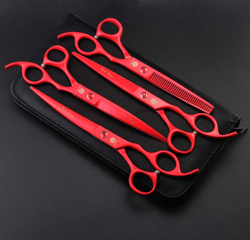 Purple Dragon 7.0 inch Professional Pet Grooming Scissors Kit, 4PCS, Japan Premium Steel, Straight & Curved & Thinning