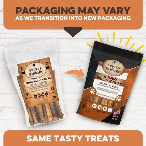 BRUTUS & BARNABY Jumbo Bully Sticks for Large Dogs - (3-Pack) No Hormones Added, Grain Free, 12" Thick Bully Bones