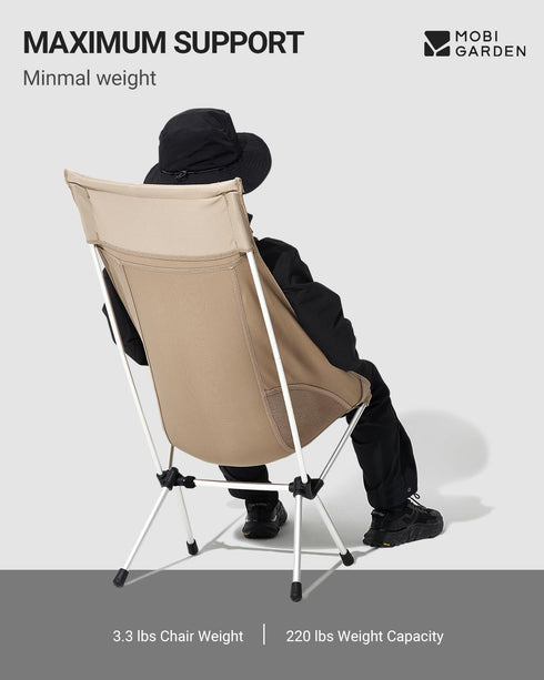 7075 Backpacking, MOBI GARDEN High Back Camping Chair, Ultralight Hiking Chair with Aluminum Frame, Portable Lawn Chair