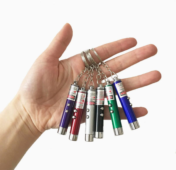 6PCS Cat Toy Mini Red Laser Pointer with Keychain - Interactive Training Tools White LED Torch Light