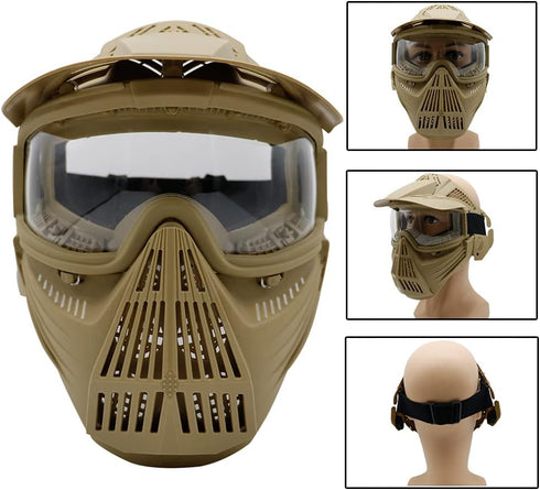 Tactical Mask Airsoft Masks for BB Hunting, Full Face Tactical Gear, Impact Resistant with Goggles for Outdoor