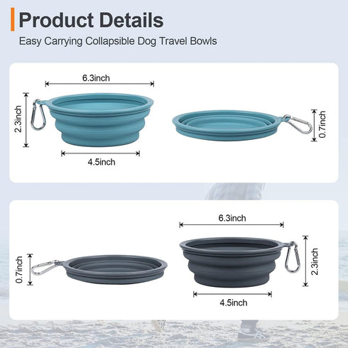 Kytely 2 Pack Medium Collapsible Dog Bowls (650ml), Portable Travel Food Water Bowl with Clasp for Outdoor