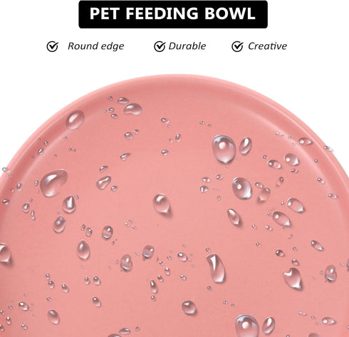 Dog Cat Food Dish - Shallow Pet Dish Bowl, Ceramic Puppy Feeding Plate, Pink Pet Animal Water Food Bowl
