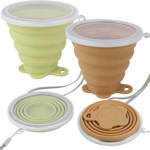 JBER Silicone Collapsible Travel Cup, Folding Camping Cup with Lids for Outdoor Hiking Travel