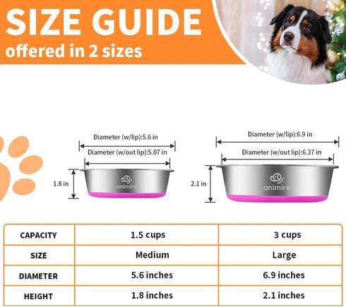 2-in-1 Metal Dog Bowl with Slow Feeder Insert, Stainless Steel Food Grade 304 Bowl with Anti-Slip Base for Small &