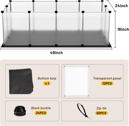 12 48''L 24''W 16''H, Tresbro Guinea Pig Cage with Waterproof Mat & Transparent Panels, Bunny Enclosure and Indoor