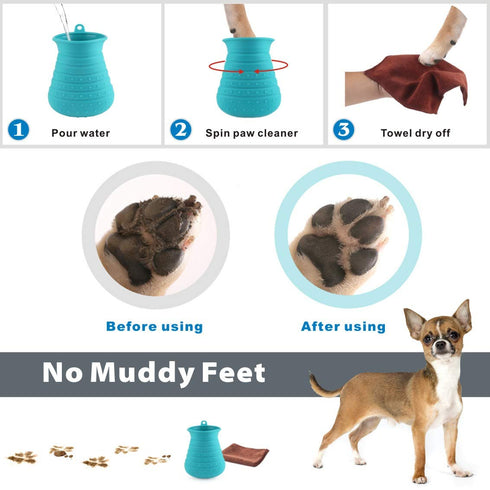 Idepet Dog Paw Cleaner Cup with Towel, Portable Pet Foot Washer Brush for Dogs and Cats, Blue
