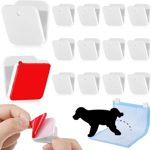 12 Pcs Wall Pee Pad Holder for Dog Potty Training, Sticky Clips for Hanging Pee Pads with 6 Strong Adhesive (White)