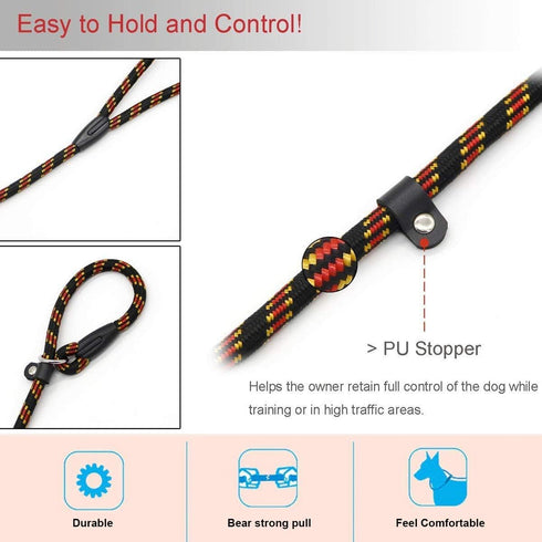 Coolrunner Durable Dog Slip Rope, 5 FT Training Leash - Strong Adjustable Pet Slipknot for Small Medium Dogs (10-80 lb,
