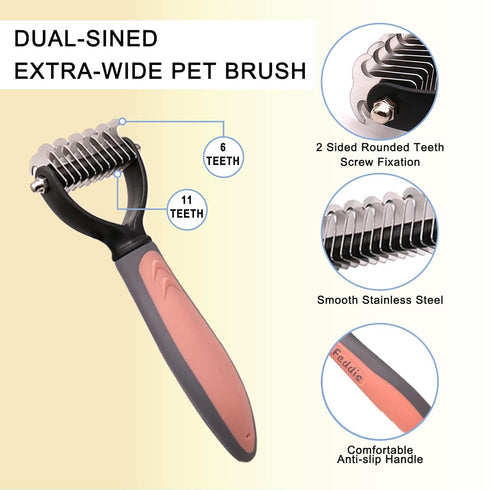 Pet Deshedding Brush Set, Double Sided Undercoat Rake for Dogs & Cats, Grooming Tool Kit with Nail Clippers (4Pack,
