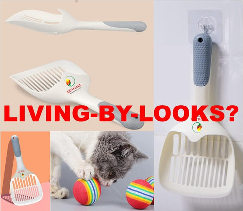 Large Cat Kitty Litter Box Poop Pooper Scoop with Holder, Sturdy Durable, Light, 1+2+1pcs, White