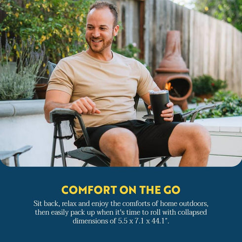 GCI Outdoor Comfort Pro Camping Chair | Collapsible Folding Chair with Durable Armrests, Drink Holder & Portable Carry