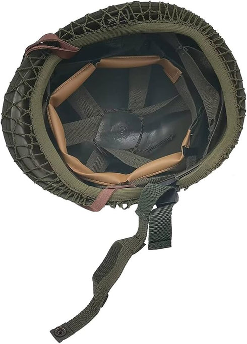WW2 US Army M1 Helmet - Metal Steel Shell Replica with Net/Canvas Chin Strap/Cat Eye Band