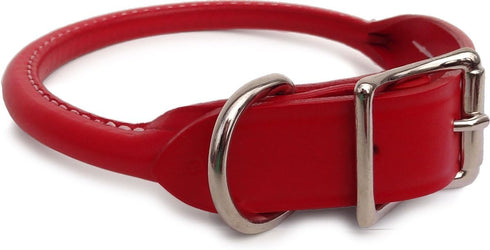 Rolled Leather Dog Collar - USA Made, 1 inch x 24 inches, RED