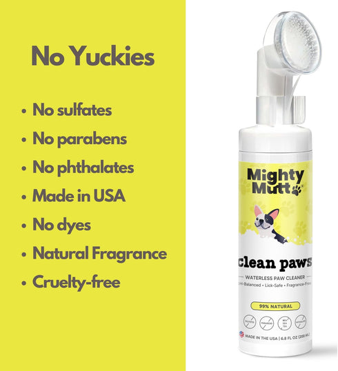 MIGHTY MUTT Waterless Paw Cleaner for Dogs, Made in USA, No-rinse Foaming Cleanser with Brush, Gentle & Hypoallergenic,