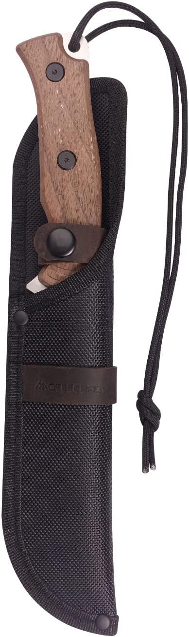 Fixed Blade Bushcraft Knife with Sheath, 8CR Full Tang Camping Hunting Knife with Wooden Handle