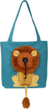 Dog Tote Bag with Zipper, Cat Shoulder Carrier, Lion-Shaped Pet Canvas Bag for Daily Use Walking Travel (L, Acid Blue)