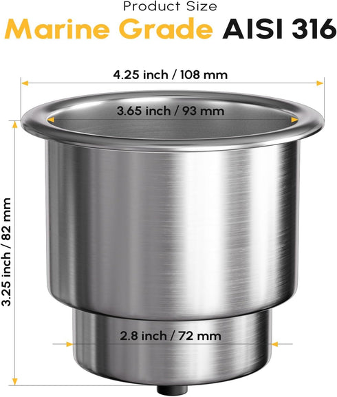 EQUSPUR 4 Pack, 316 Cup Drink Holder Stainless Steel Boat Accessories with Drain for Yacht RV Camper Caravan