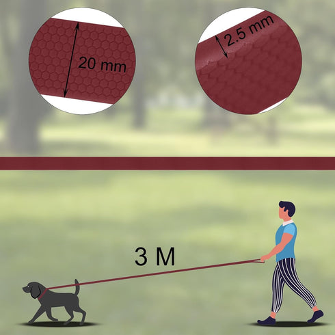 9m Dark Red Heavy Duty Training Dog Leash with Anti-Slip Handle, Waterproof for Outdoor Activities