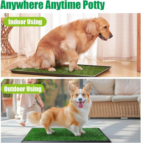 2-Pack Reusable Training Pad Potty with Replaceable Artificial Grass Quick Absorbent Indoor Portable Dog Patio Potty