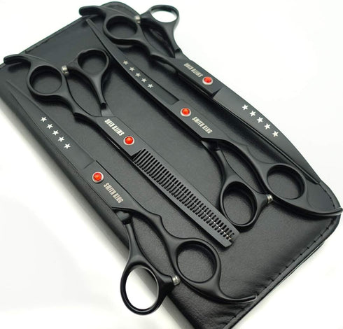 7.0 inches Professional Dog Grooming Scissors Set, Straight, Thinning, Curved, Chunkers, 5pcs in 1 Set
