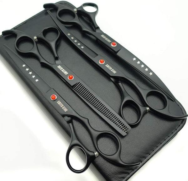 7.0 inches Professional Dog Grooming Scissors Set, Straight, Thinning, Curved, Chunkers, 5pcs in 1 Set