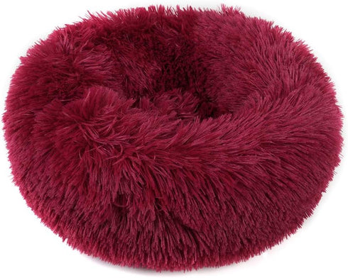otoez Kitten Puppy Bed, Extra Small Round Dog Cat Beds, Anti-Anxiety Plush Calming Donut Bed, Washable (15.7", Dark Red)