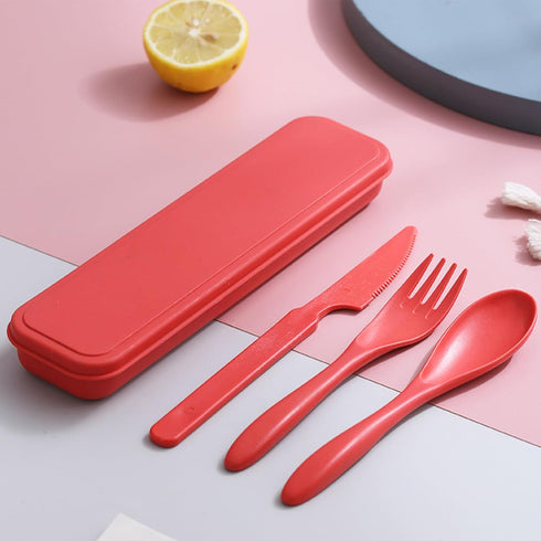 Reusable Travel Utensils Set with Case, 2 Sets Wheat Straw Portable Cutlery, Eco-Friendly BPA Free for Kids Adults