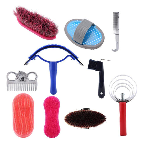 10PCS Set, Set Horse Cleaning Tool Horse Grooming Care Kit Horse Brush with Hoof Pick Sweat Scraper Assorted Hair